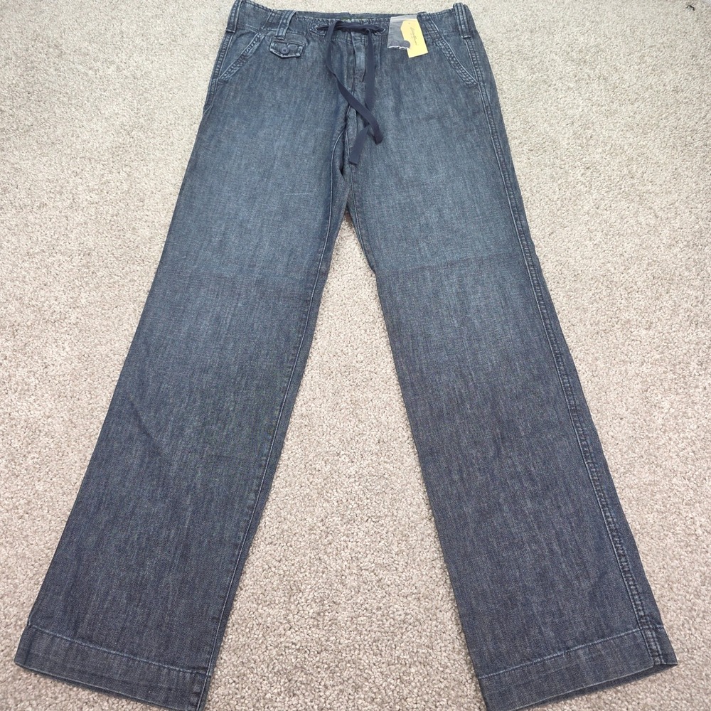 Eddie Bauer Womens Wide Leg Denim Pants Medium Stone Wash Drawstring Size 6 NEW